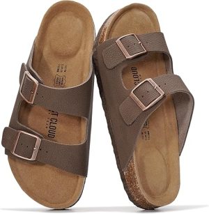 Project Cloud 100% Genuine Leather Flat Sandals For Women 2026 Cork Footbed Womens Sandals with Memory Foam and arch support Vacation Essentials Slides for Women Footwear (Venita)